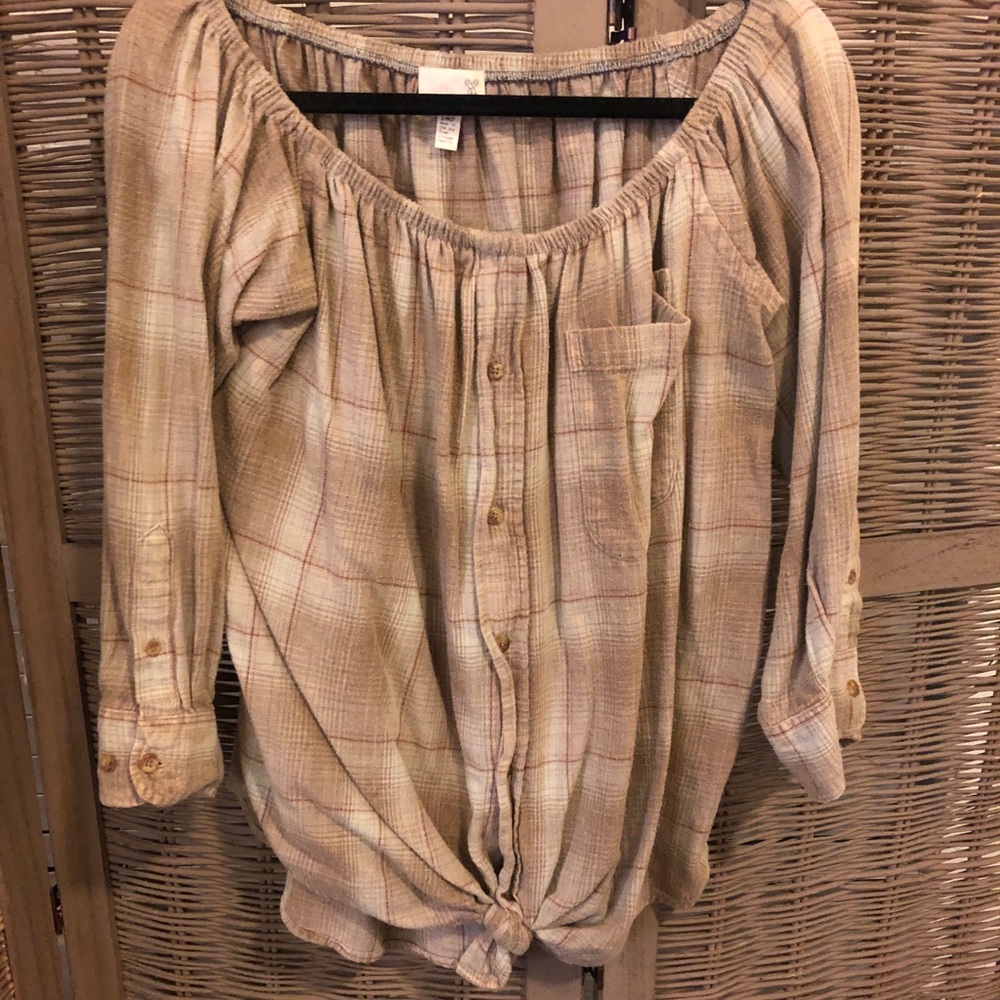 Urban outfitters off the shoulder flannel